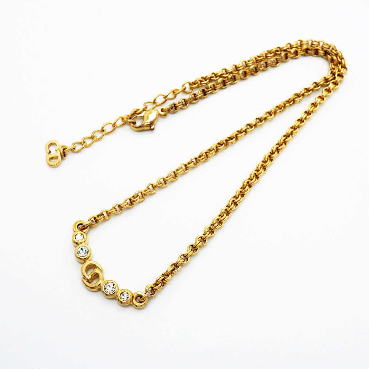 【6jhb0041-k】クリスチャンディオール ネックレス CDロゴ GPメッキ ラインストーン ゴールド【中古】レディース