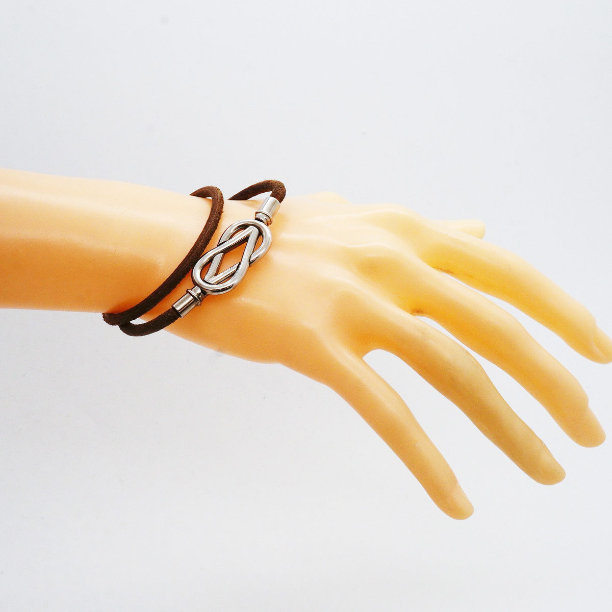 【6jhb0052-k】エルメス ブレスレット アタメ メタル レザー シルバー ブラウン【中古】レディース