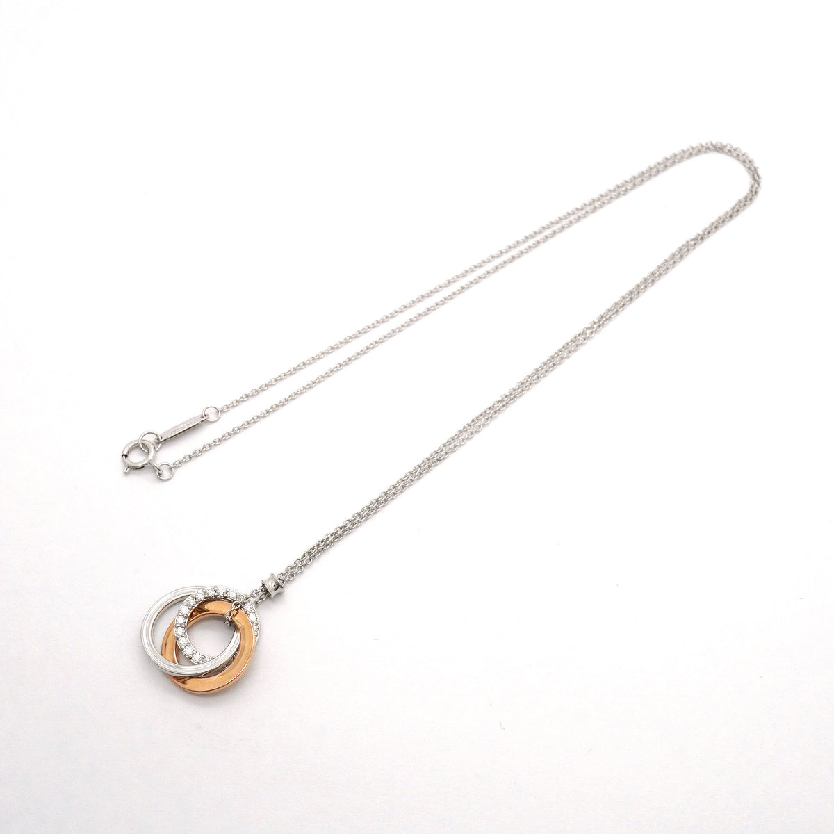 【6jhb0062】ティファニー ネックレス トリプルインターロッキング 丸型 サークル K18WG ホワイトゴールド K18PG ピンクゴールド ダイヤモンド【中古】レディース