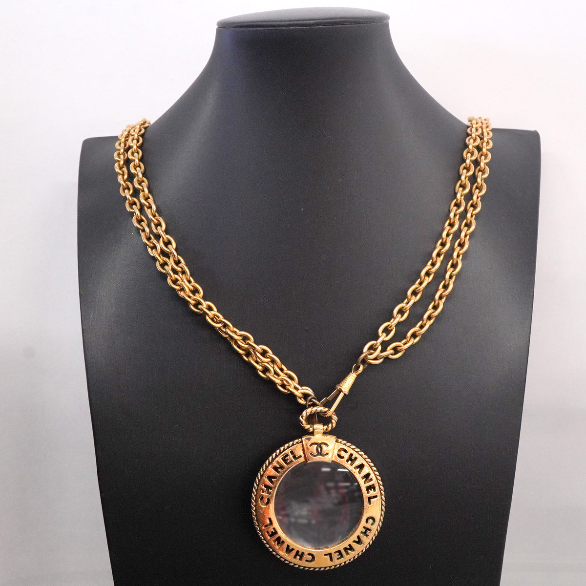 【6jhb0194-k】シャネル ネックレス ヴィンテージ ココマーク シャネルロゴ/ルーペ GPメッキ ゴールド【中古】レディース