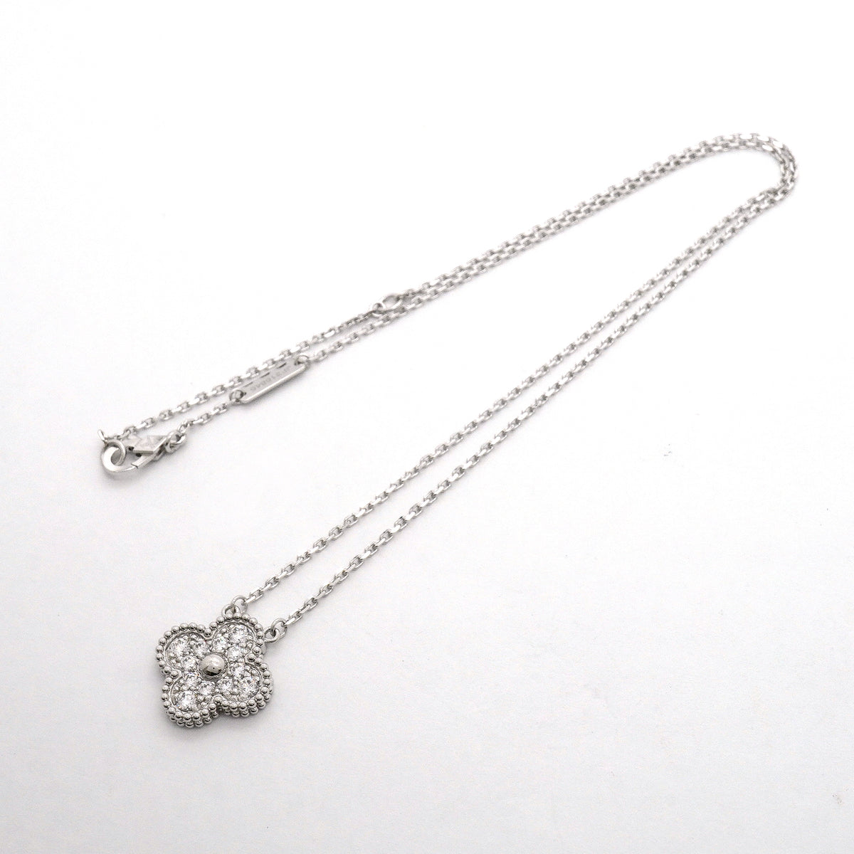 【6jhb0232】ヴァンクリーフ＆アーペル ネックレス ヴィンテージ アルハンブラ K18WG ホワイトゴールド ダイヤモンド【中古】レディース