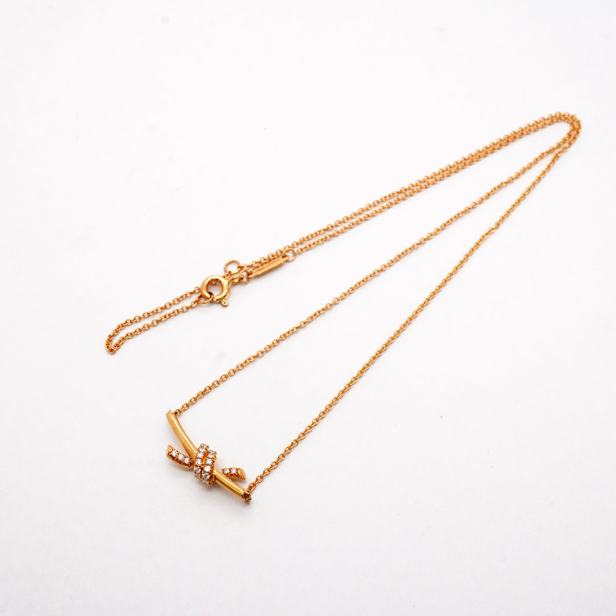 【6jhb0259】ティファニー ネックレス ノット スモール K18PG ピンクゴールド ダイヤモンド【中古】レディース