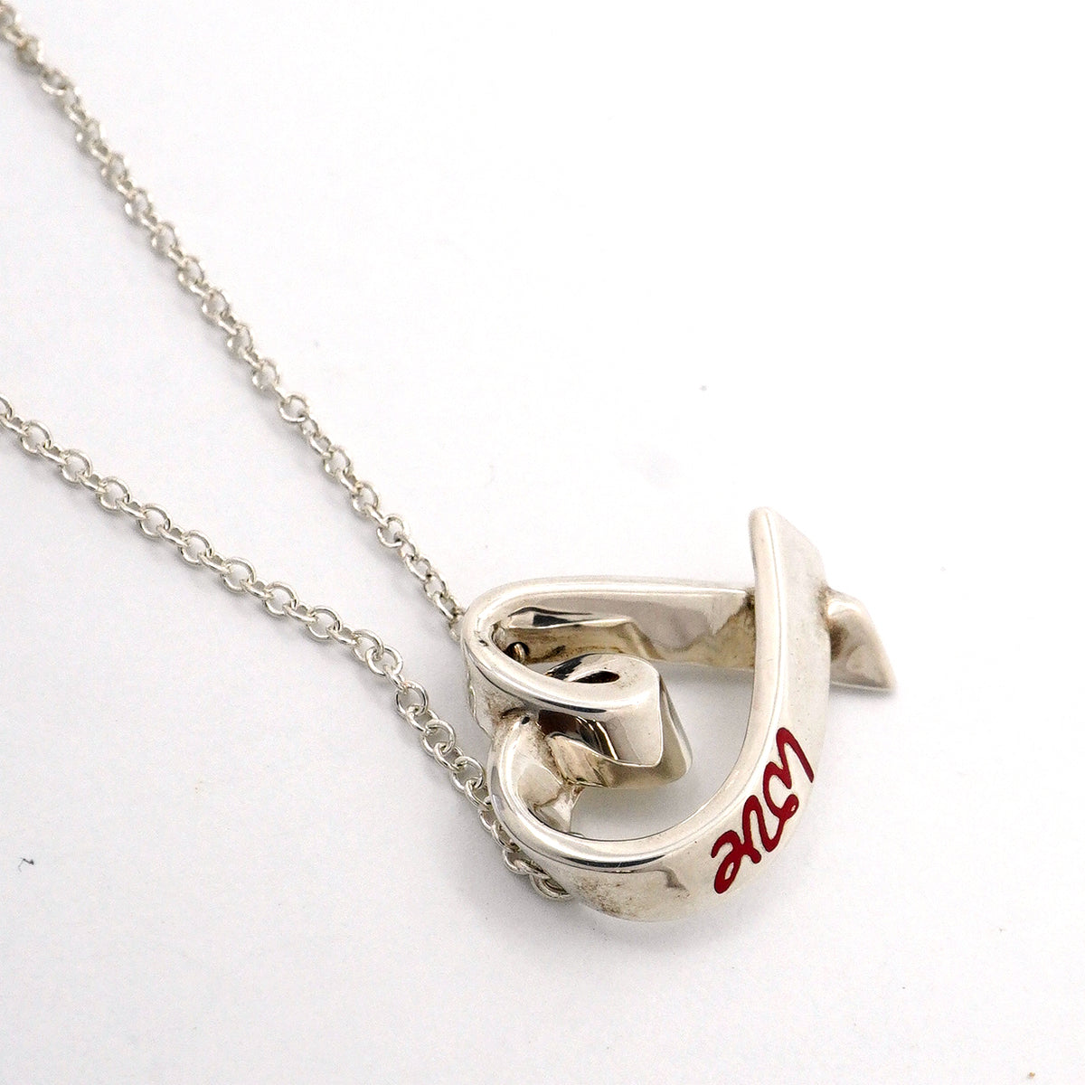 【6jhb0270】ティファニー ネックレス ラビングハート シルバー925 レッド【中古】レディース