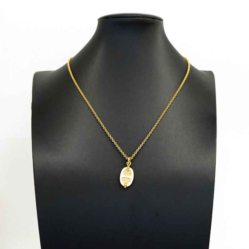 【6jhb0308-k】エルメス ネックレス ミニマイヨンPM GPメッキ ゴールド アイボリー【中古】レディース