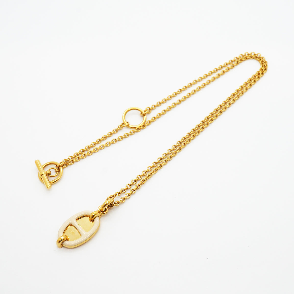 【6jhb0308-k】エルメス ネックレス ミニマイヨンPM GPメッキ ゴールド アイボリー【中古】レディース