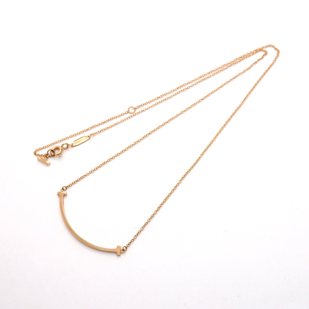 【6jhb0328】ティファニー ネックレス Tスマイル スモール K18PG ピンクゴールド【中古】レディース