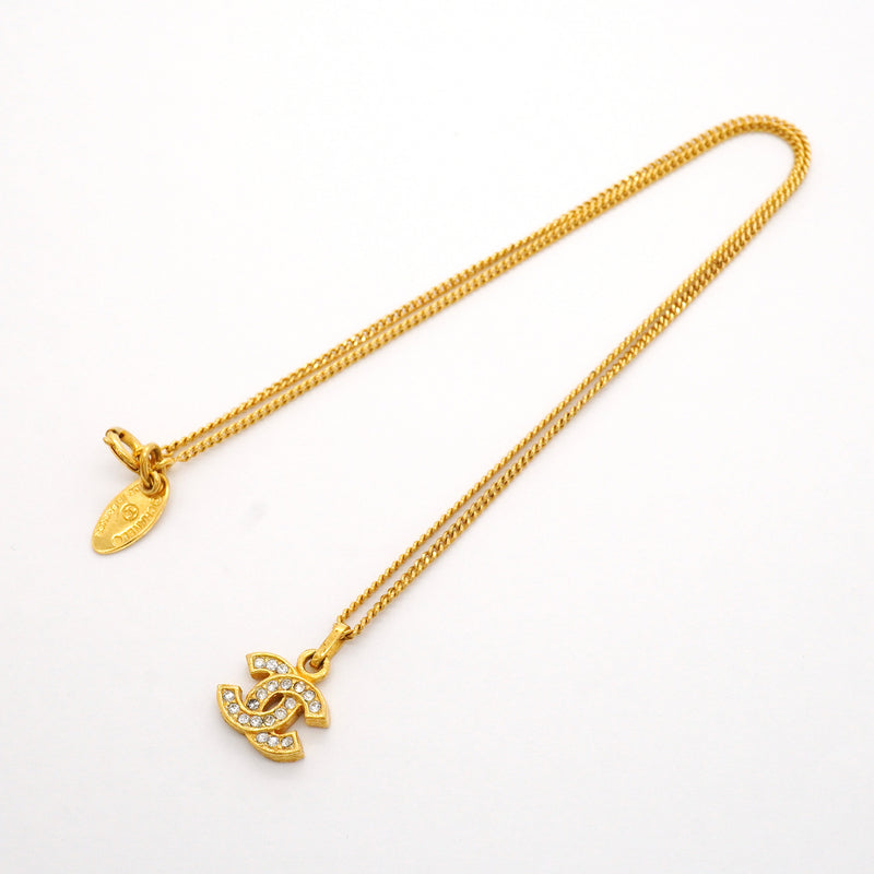 【6jhb0357】シャネル ネックレス ヴィンテージ ココマーク GPメッキ ラインストーン ゴールド【中古】レディース