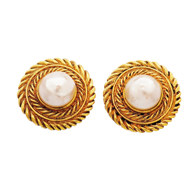 【6jhb0362】シャネル イヤリング ヴィンテージ 丸型 サークル GPメッキ フェイクパール ゴールド【中古】レディース