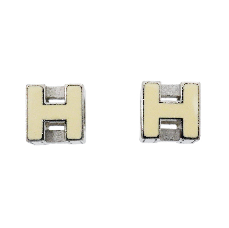 【6jhb0364】エルメス ピアス Hキューブ カージュドアッシュ メタル シルバー アイボリー【中古】レディース