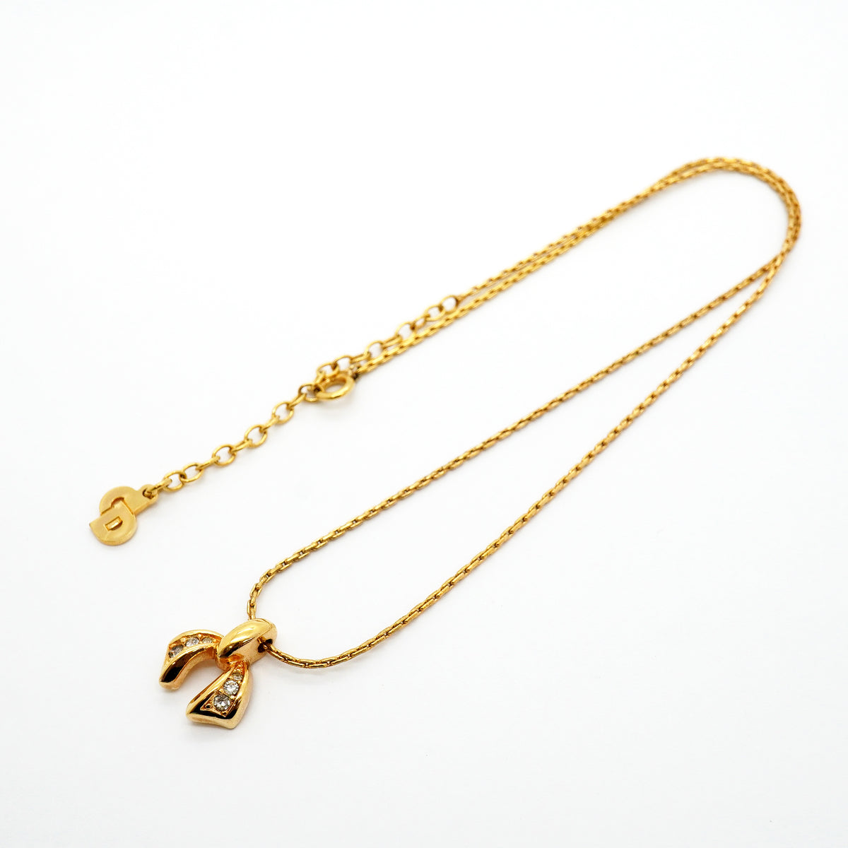 【6jhb0373-k】クリスチャンディオール ネックレス GPメッキ ラインストーン ゴールド【中古】レディース