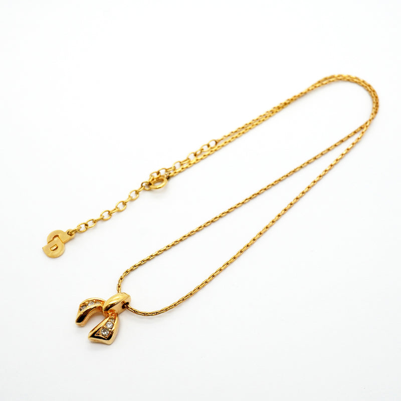 【6jhb0373-k】クリスチャンディオール ネックレス GPメッキ ラインストーン ゴールド【中古】レディース