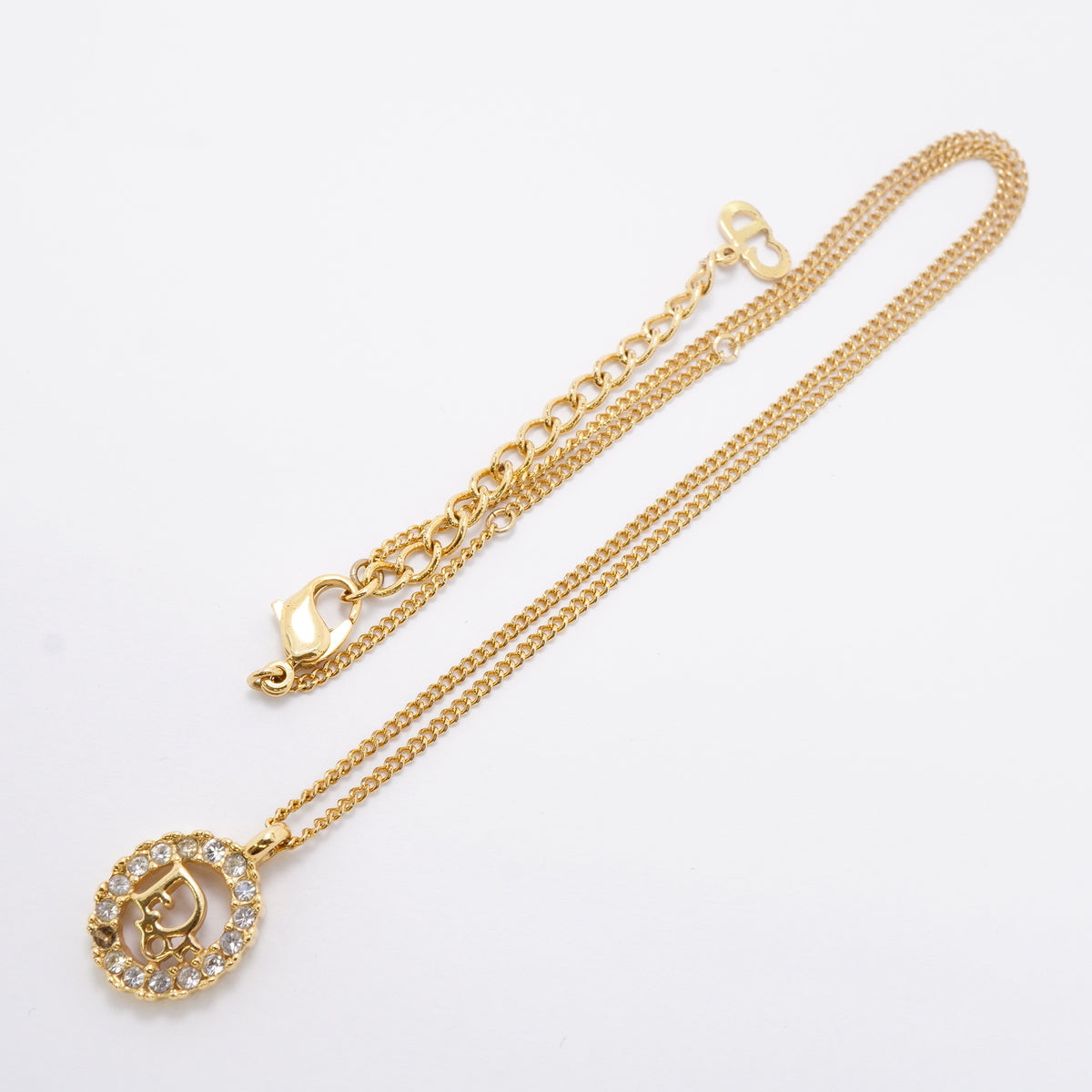 【6jhb0438】クリスチャンディオール ネックレス ディオールロゴ GPメッキ ラインストーン ゴールド【中古】レディース