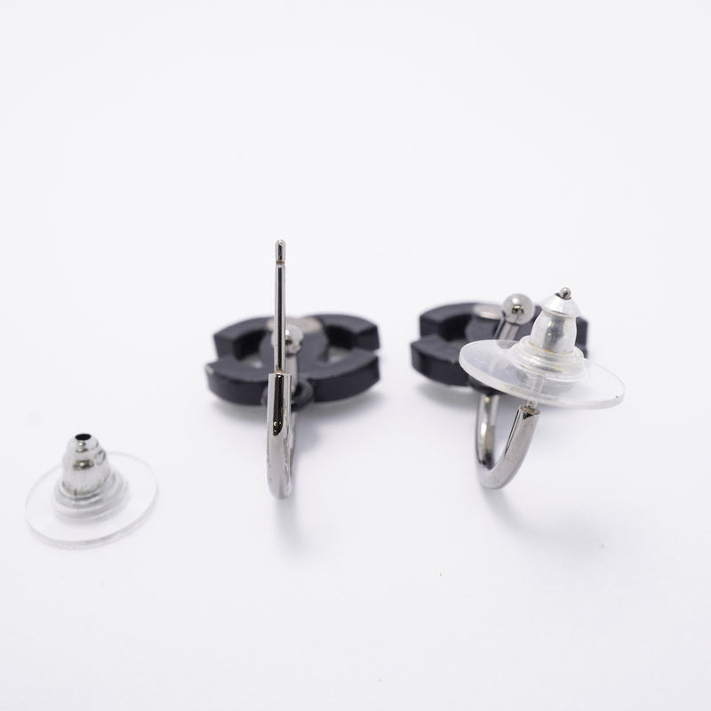 【6jhb0457-k】シャネル ピアス ココマーク メタル ラインストーン シルバー ブラック【中古】レディース