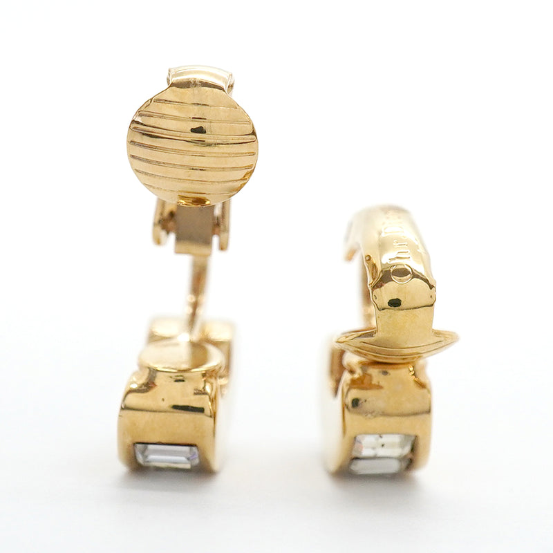 【6jhb0510】クリスチャンディオール イヤリング GPメッキ ラインストーン ゴールド【中古】レディース