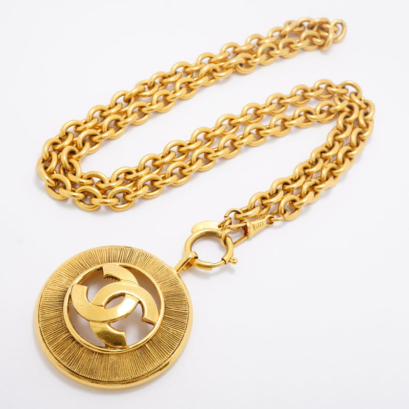【6jhb0548】シャネル ネックレス ヴィンテージ ココマーク 丸型 サークル GPメッキ ゴールド【中古】レディース