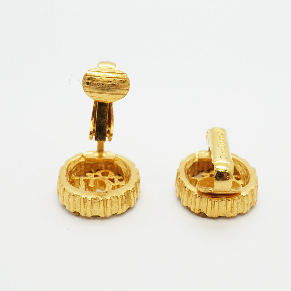 【6jhb0591】クリスチャンディオール イヤリング ディオールロゴ オーバル GPメッキ ラインストーン ゴールド【中古】レディース