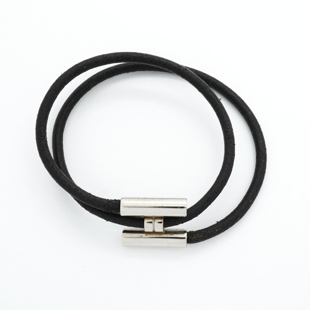 【6jhb0596】エルメス ブレスレット トゥルニ メタル レザー シルバー ブラック【中古】レディース