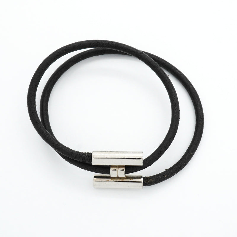 【6jhb0596】エルメス ブレスレット トゥルニ メタル レザー シルバー ブラック【中古】レディース