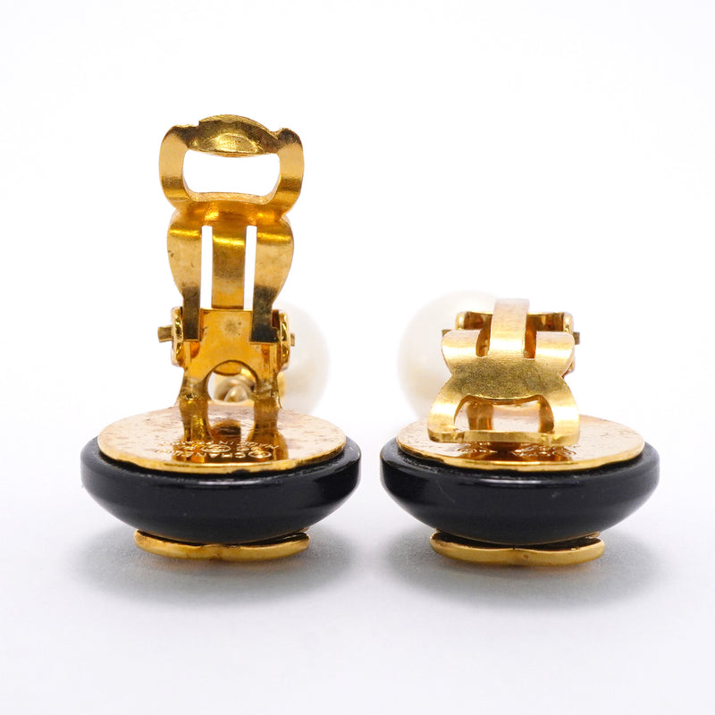 【6jhb0614】シャネル イヤリング ヴィンテージ ココマーク GPメッキ フェイクパール ゴールド ブラック【中古】レディース