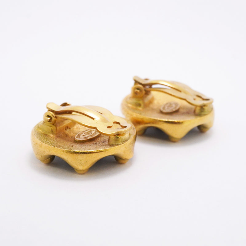 【6jhb0637】シャネル イヤリング ヴィンテージ ココマーク 丸型 サークル GPメッキ ゴールド ブラック【中古】レディース