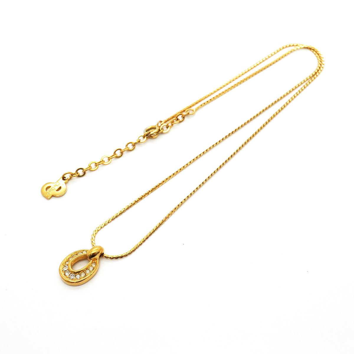 【6jhb0647】クリスチャンディオール ネックレス GPメッキ ラインストーン ゴールド【中古】レディース