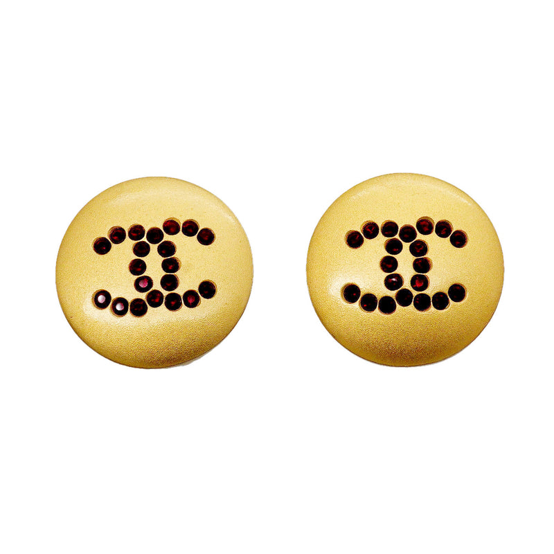 【6jhb0650】シャネル イヤリング ココマーク 丸型 サークル GPメッキ カラーストーン ゴールド レッド【中古】レディース