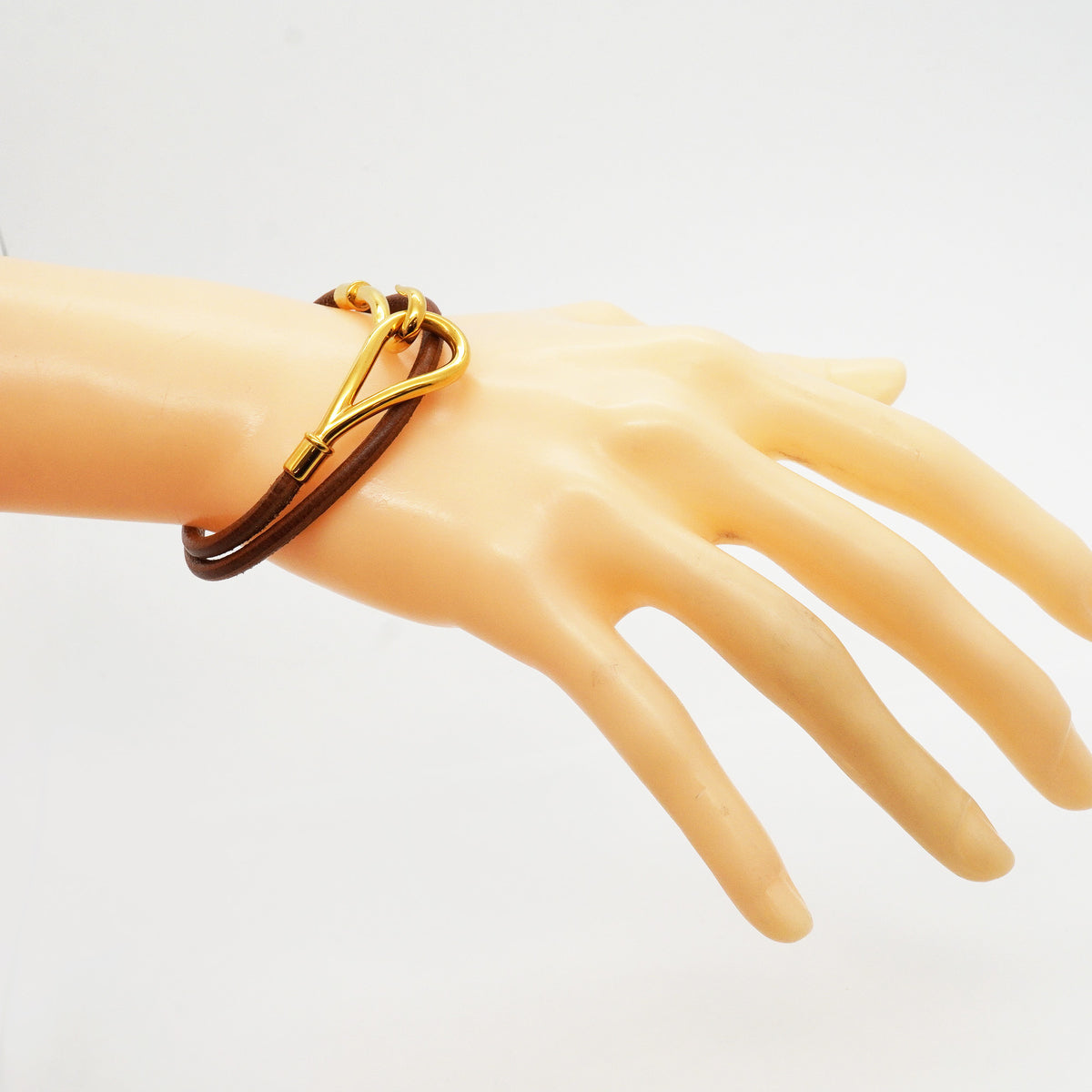 【6jhb0652】エルメス ブレスレット ジャンボフック GPメッキ レザー ゴールド ブラウン【中古】レディース