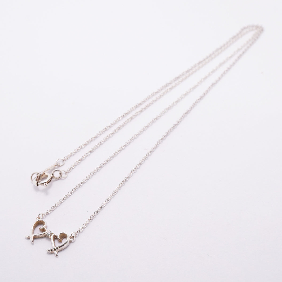 【6jhb0667】ティファニー ネックレス ダブルラビングハート 1PD シルバー925 ダイヤモンド【中古】レディース