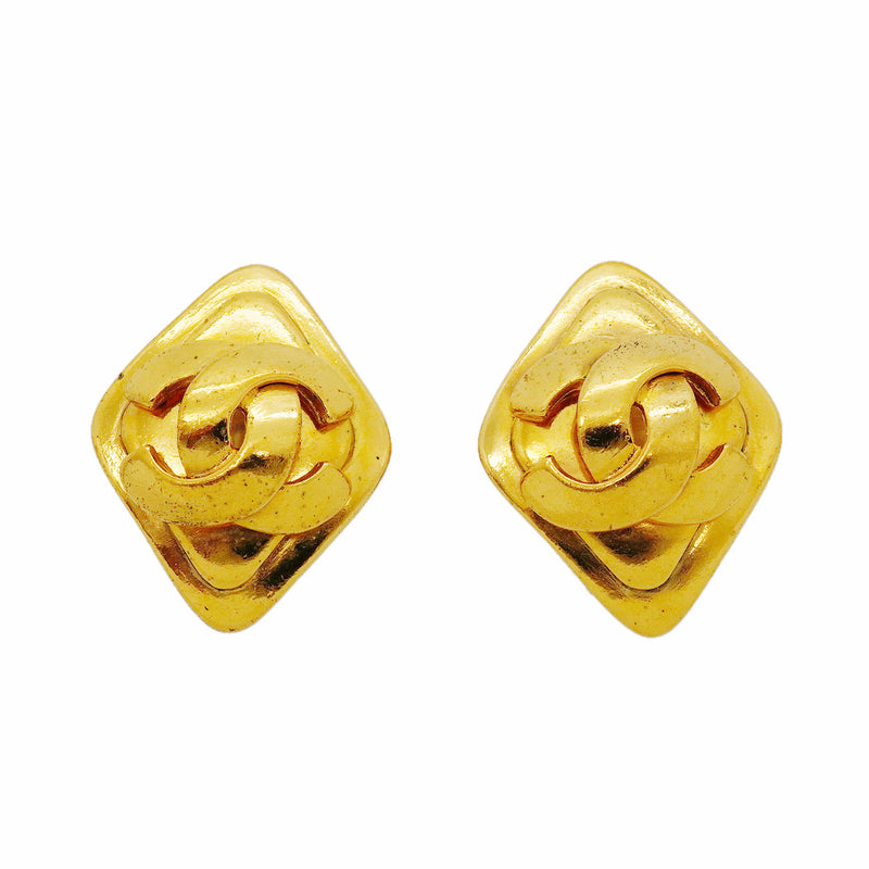 【6jhb0690】シャネル イヤリング ヴィンテージ ココマーク 菱形 GPメッキ ゴールド【中古】レディース