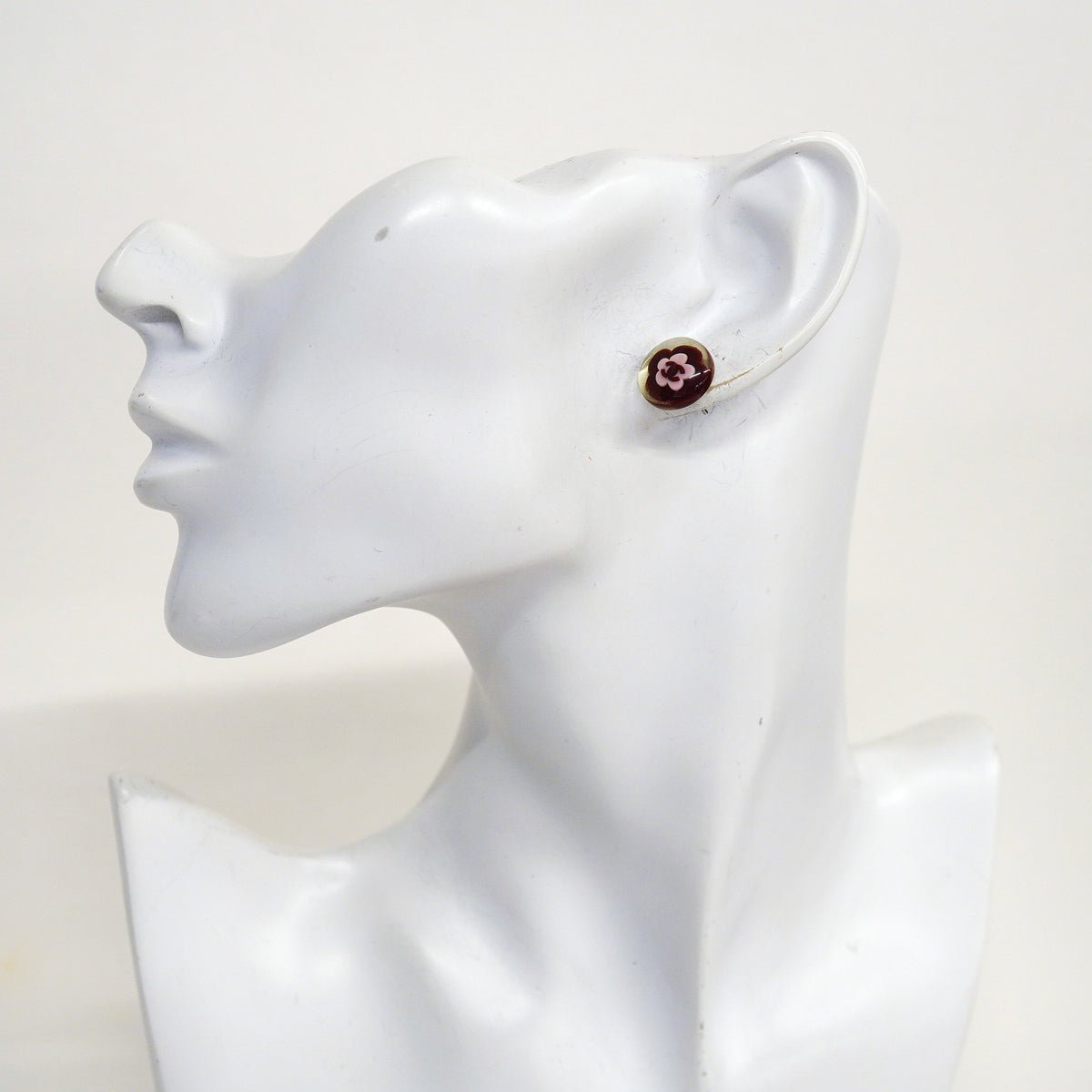 【6jhb0691】シャネル ピアス ココマーク カメリア メタル シルバー ピンク ワインレッド【中古】レディース