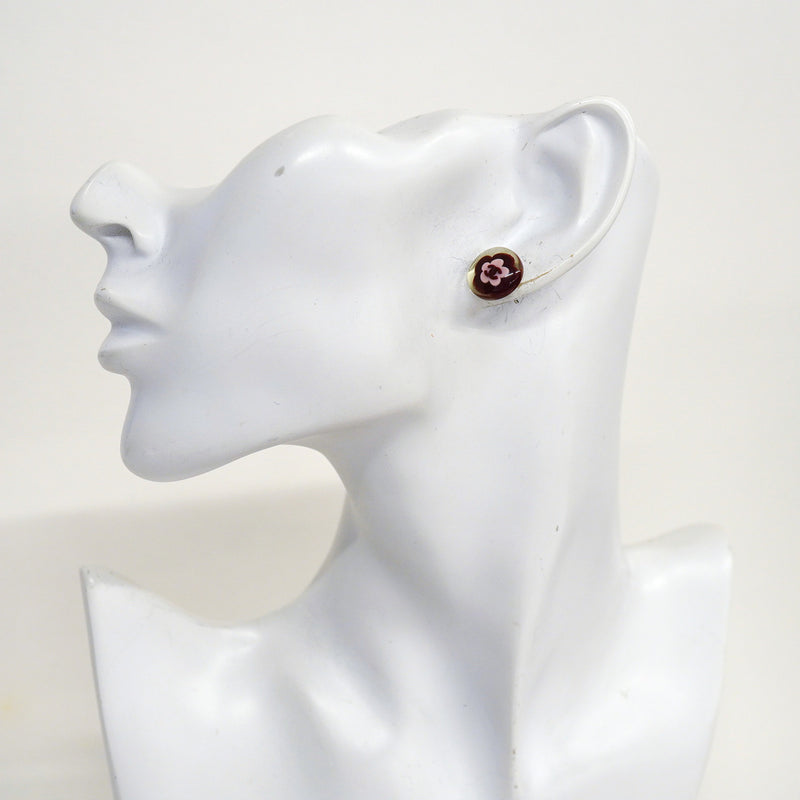【6jhb0691】シャネル ピアス ココマーク カメリア メタル シルバー ピンク ワインレッド【中古】レディース