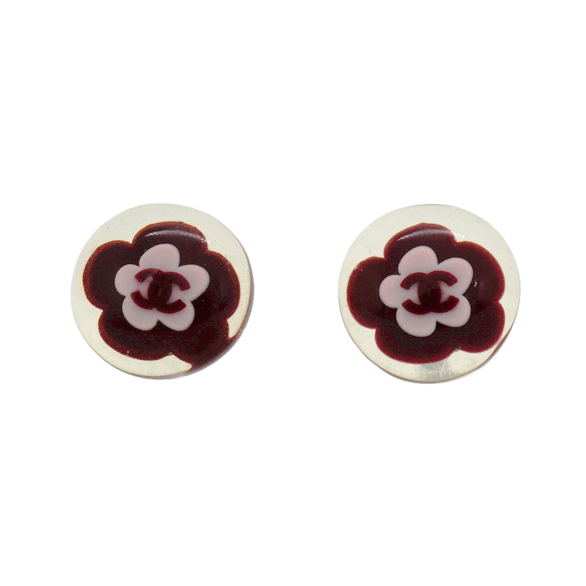 【6jhb0691】シャネル ピアス ココマーク カメリア メタル シルバー ピンク ワインレッド【中古】レディース