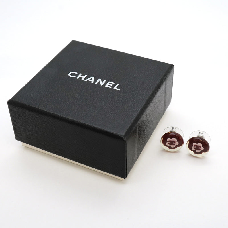 【6jhb0691】シャネル ピアス ココマーク カメリア メタル シルバー ピンク ワインレッド【中古】レディース