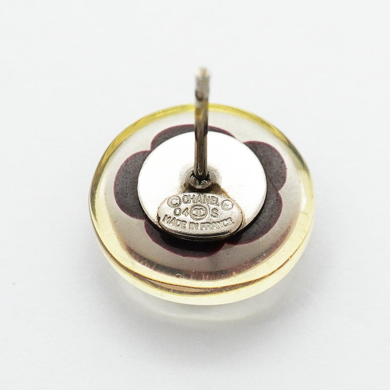 【6jhb0691】シャネル ピアス ココマーク カメリア メタル シルバー ピンク ワインレッド【中古】レディース