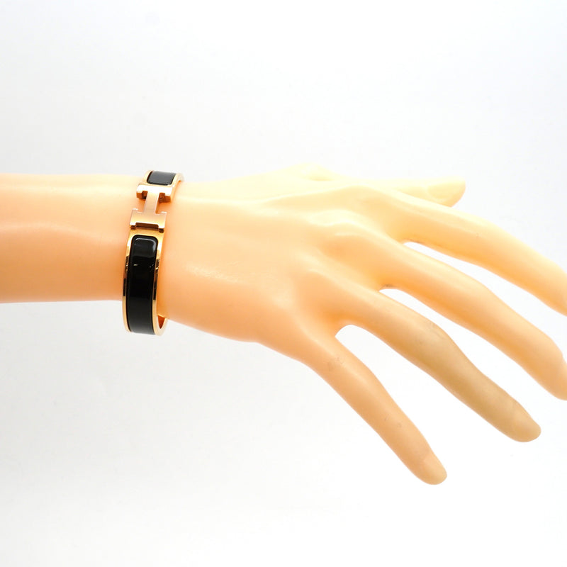 【6jhb0698】エルメス バングル クリッククラックPM GPメッキ ゴールド ブラック【中古】レディース