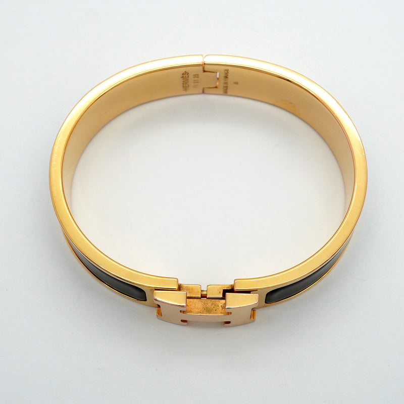 【6jhb0698】エルメス バングル クリッククラックPM GPメッキ ゴールド ブラック【中古】レディース