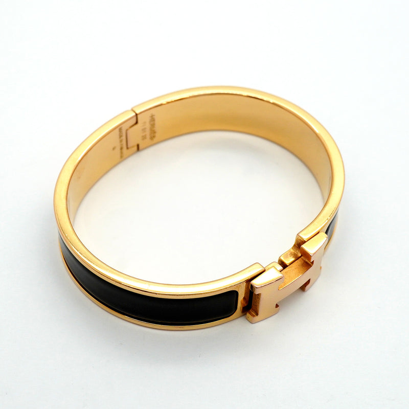 【6jhb0698】エルメス バングル クリッククラックPM GPメッキ ゴールド ブラック【中古】レディース