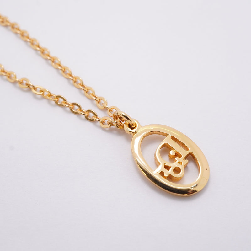 【6jhb0720】クリスチャンディオール ネックレス ディオールロゴ オーバル GPメッキ ゴールド【中古】レディース