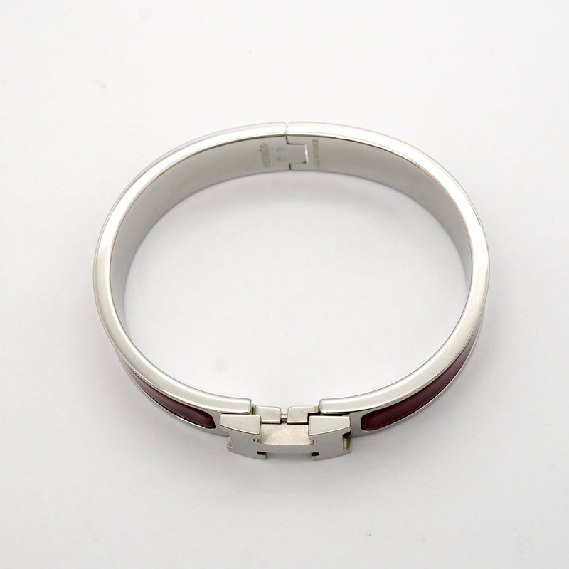 【6jhb0740】エルメス バングル クリッククラックPM メタル シルバー レッド【中古】レディース