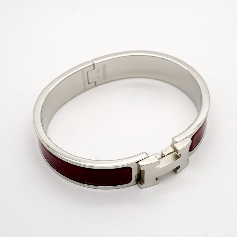 【6jhb0740】エルメス バングル クリッククラックPM メタル シルバー レッド【中古】レディース