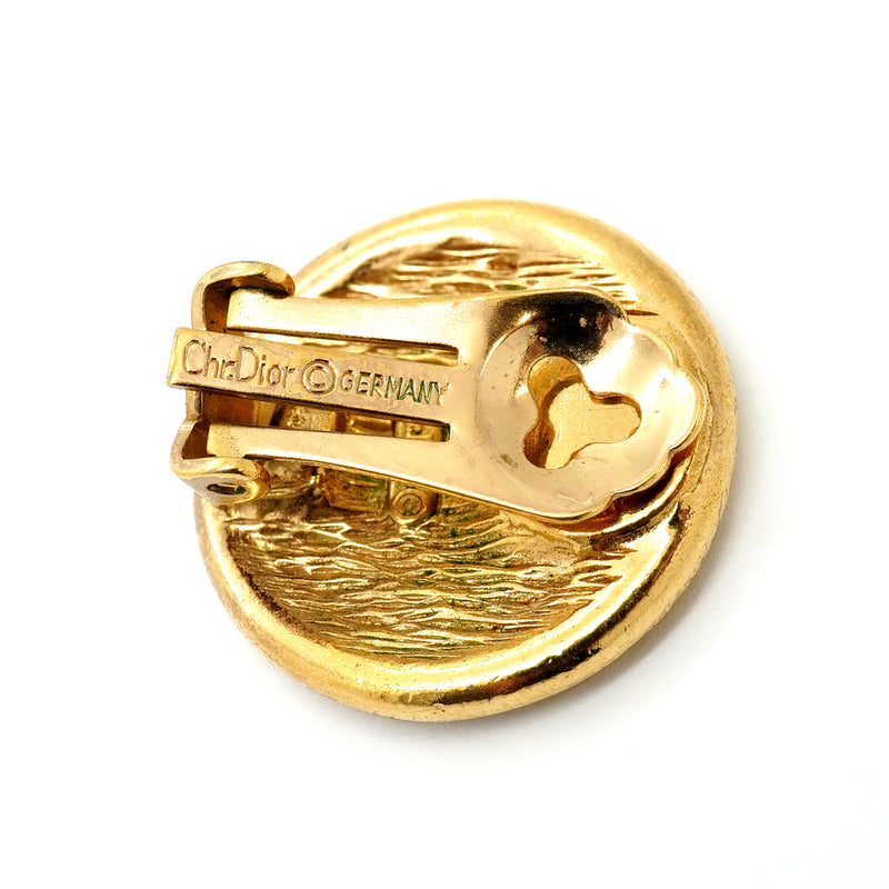 【6jhb0773】クリスチャンディオール イヤリング エンブレム 丸型 サークル GPメッキ ゴールド【中古】レディース