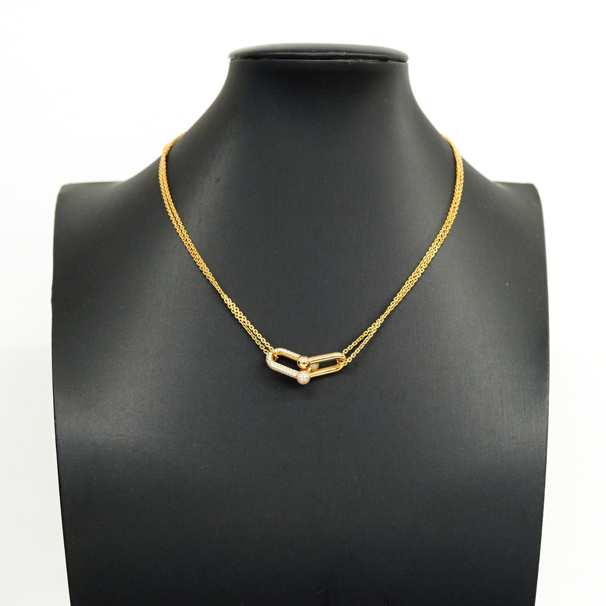 【6jhb0828】ティファニー ネックレス ハードウェア/ダブルリンク ラージ K18PG ピンクゴールド ダイヤモンド 0.74ct【中古】レディース