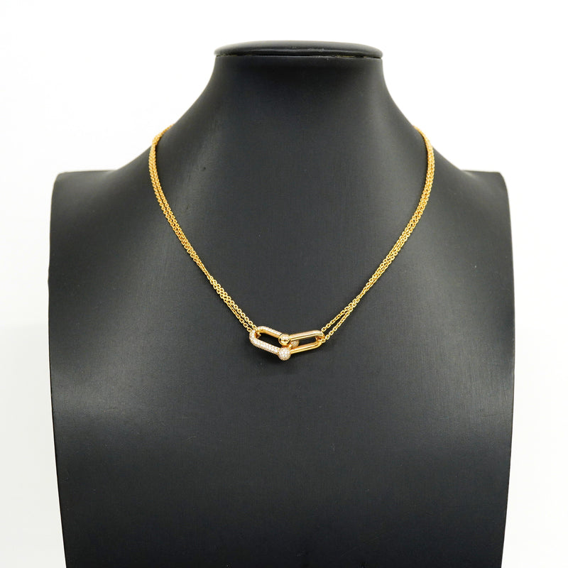 【6jhb0828】ティファニー ネックレス ハードウェア/ダブルリンク ラージ K18PG ピンクゴールド ダイヤモンド 0.74ct【中古】レディース