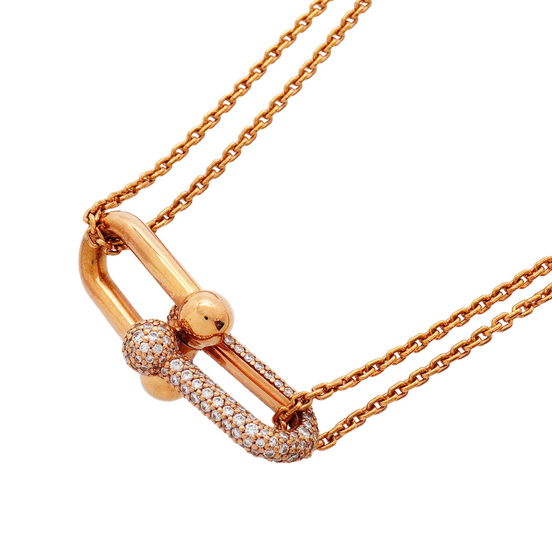 【6jhb0828】ティファニー ネックレス ハードウェア/ダブルリンク ラージ K18PG ピンクゴールド ダイヤモンド 0.74ct【中古】レディース