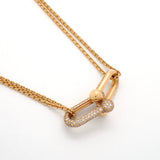 【6jhb0828】ティファニー ネックレス ハードウェア/ダブルリンク ラージ K18PG ピンクゴールド ダイヤモンド 0.74ct【中古】レディース