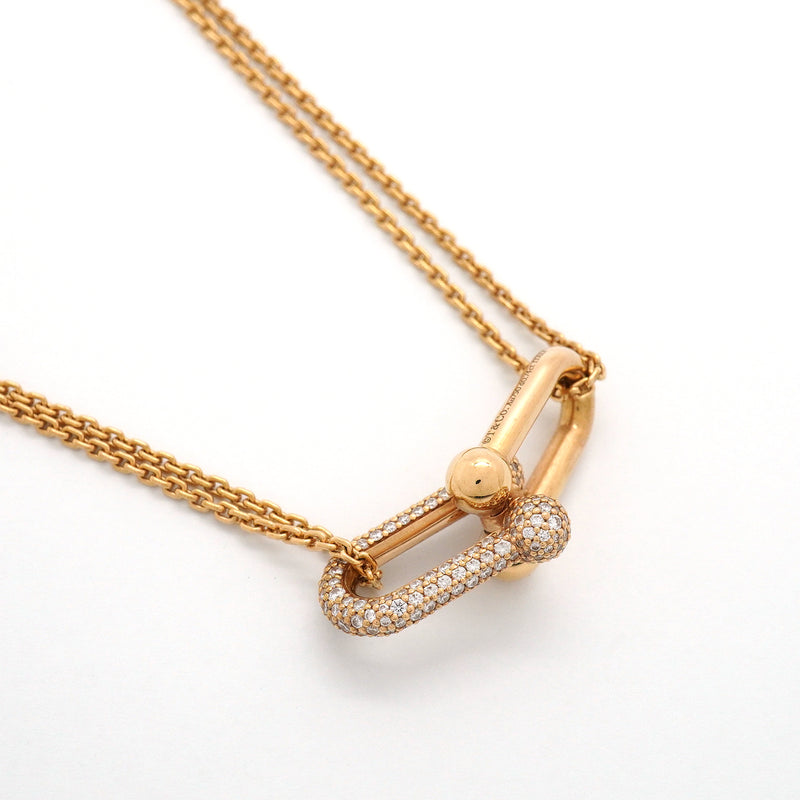 【6jhb0828】ティファニー ネックレス ハードウェア/ダブルリンク ラージ K18PG ピンクゴールド ダイヤモンド 0.74ct【中古】レディース