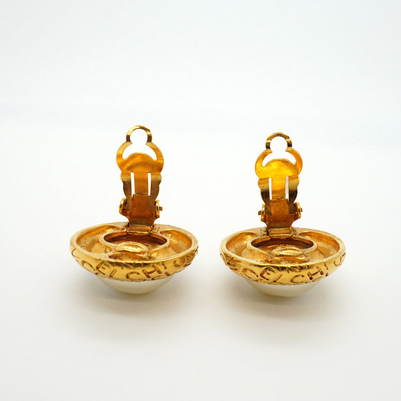 【6jhb0832】シャネル イヤリング ヴィンテージ シャネルロゴ 丸型 サークル GPメッキ フェイクパール ゴールド【中古】レディース