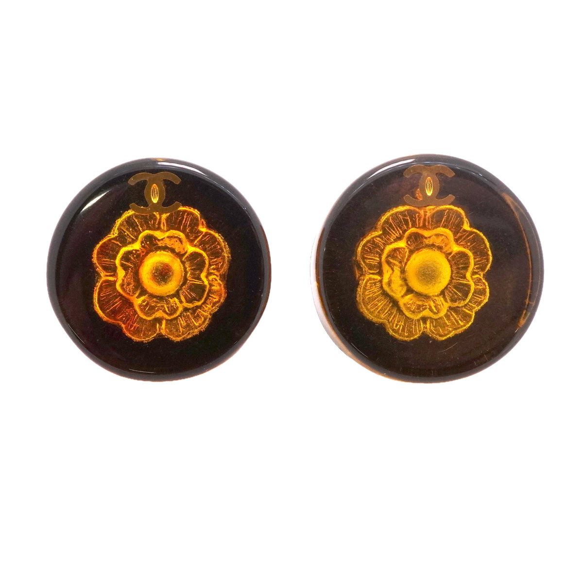 【6jhb0854】シャネル ピアス ヴィンテージ ココマーク カメリア 丸型 サークル GPメッキ ゴールド ブラック【中古】レディース