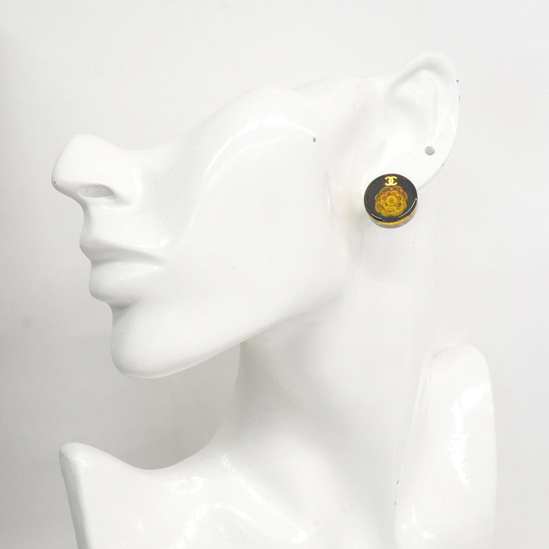 【6jhb0854】シャネル ピアス ヴィンテージ ココマーク カメリア 丸型 サークル GPメッキ ゴールド ブラック【中古】レディース