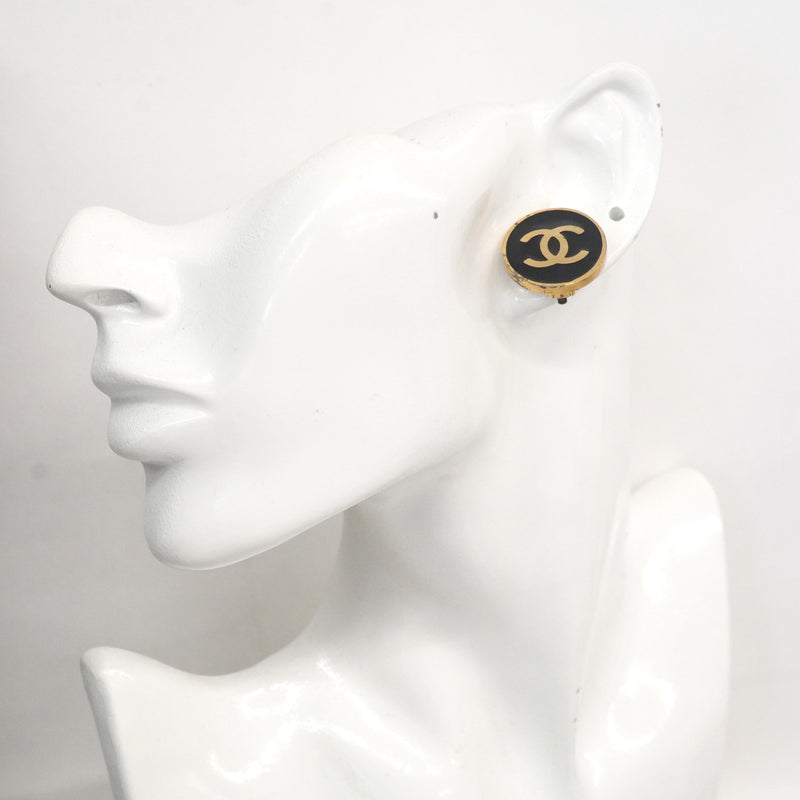 【6jhb0864】シャネル イヤリング ヴィンテージ ココマーク 丸型 サークル GPメッキ ゴールド ブラック【中古】レディース